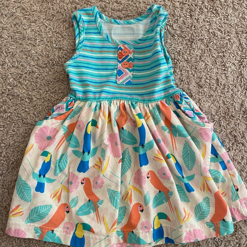 Tropical birds dress with pockets size 2.
